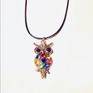 Rhinestone owl necklace handcrafted